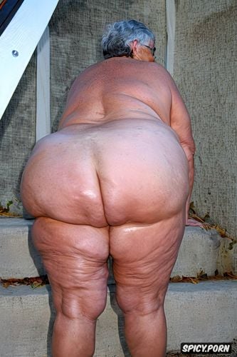 perfect face, sixty of age, granny, bbw, looking at viewer, big fat butt