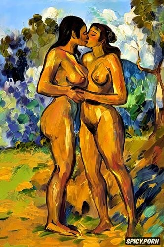 gauguin, sunlight, matisse, fauves, painterly, tender outdoor nude kiss impressionist