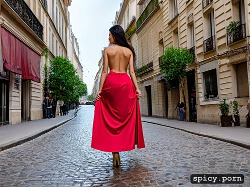 colorful, 4k, fill light, beautiful, 23 year old naked lady walking through the streets of paris cute