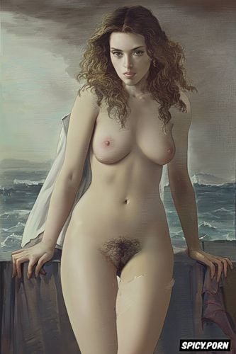 delacroix oil painting, courbet oil painting, hairy pussy, wavy hair