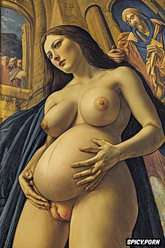 robe, masturbating, middle ages painting, altarpiece, pregnant