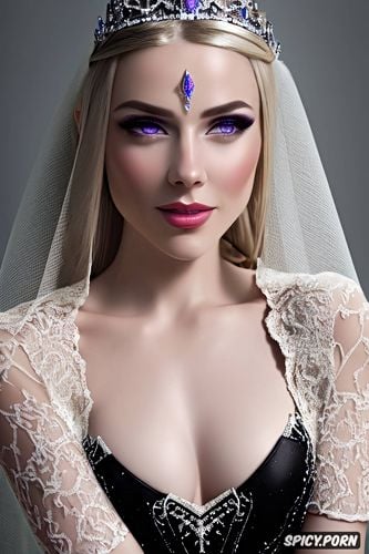 dark purple eyes, beautiful face young tight low cut black lace wedding gown tiara masterpiece