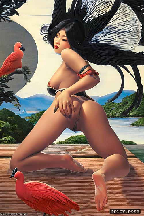 john james audubon, revealing her pussy, one nude asian woman falling from sky
