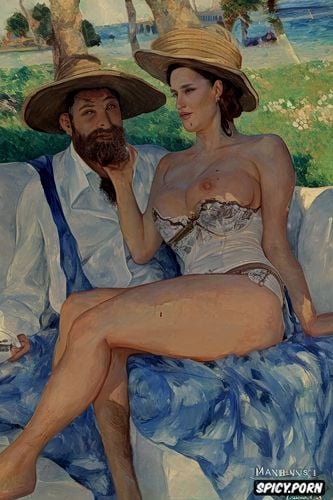 pubic hair, manet, woman watching television with her husband
