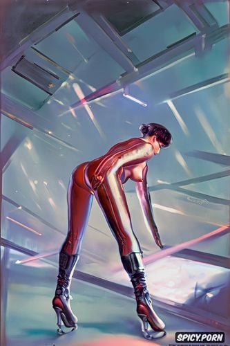 large feet, wide hips, pink nipples, space age, female officer