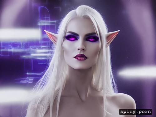 23 yo, perfect slim albino female elf, long straight white hair