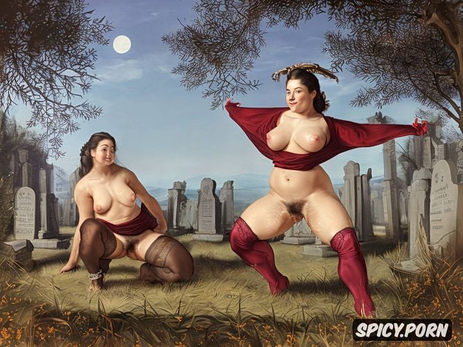 full moon, hairy pussy, hair braid, underboob, small breasts historically accurate th century cute chubby spreading legs