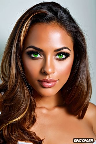green eyes, perfect face, toned, brown hair, twins, tan, 25 years