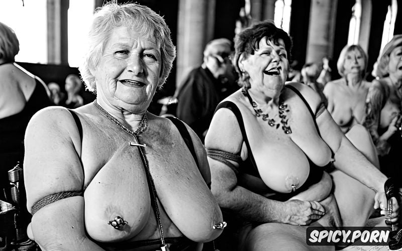 grannies, nun, looking in camera, crowded, gray pussy, happy