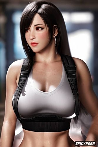 k shot on canon dslr, ultra detailed, tifa lockhart final fantasy vii remake topless beautiful face young masterpiece