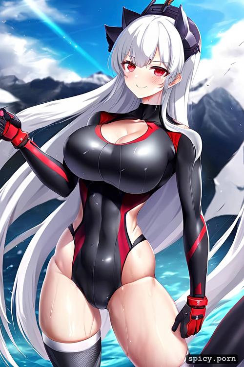 good anatomy, cat woman, azur lane, red eyes, ass held into the camera