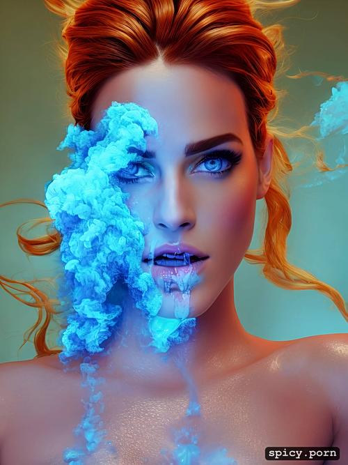 vibrant colorism, fiery emmawatson with fire smoke around her