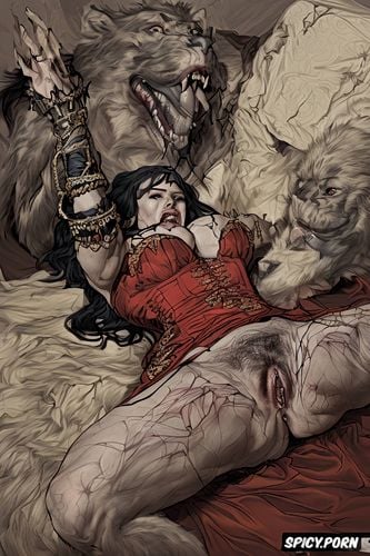 nude, hairy vagina, vampire, open mouth, werewolf, pyotr krivonogov