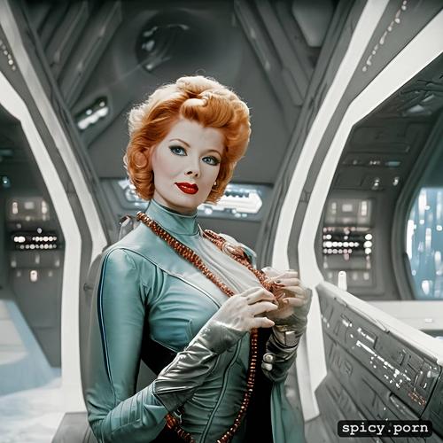 wearing sci fi uniform, ultra detailed, highres, lucille ball on the bridge of the starship enterprise