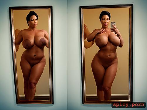 curvy natural body, dressing room mirror naked selfie, high definition