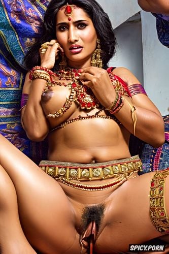 exquisitely uhd, focus on the vagina looking realistic, a real world precisely realistic photo of an exploited squeezed intimidated gujarati villager bhabhi beauty is overwhelmingly squeezed into opening her vagina