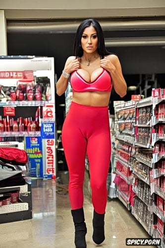 perfect female figure, tight fitting clothing, inside a target department store