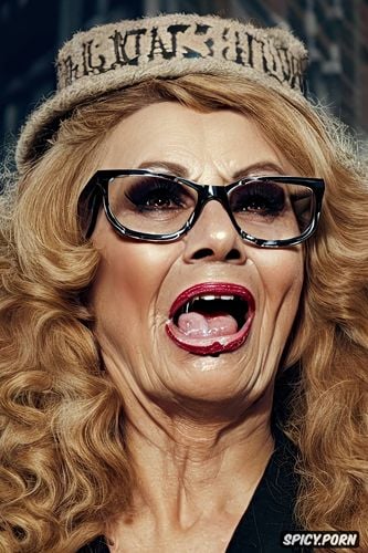 demented, big glasses, brainsick, madwoman, sophia loren, tehee crazy granny in nazi cap