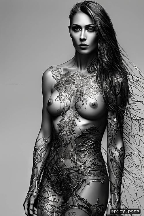sketch, athletic body, intricate, vibrant, charcoal, breathtaking beauty