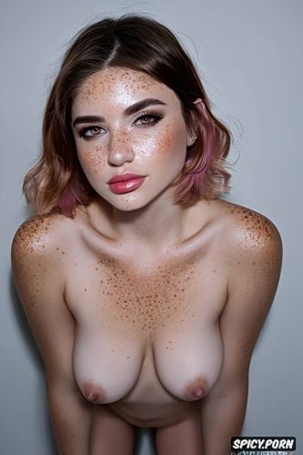 cute emo, pixie cut hair, pink pussy, freckles, petite body