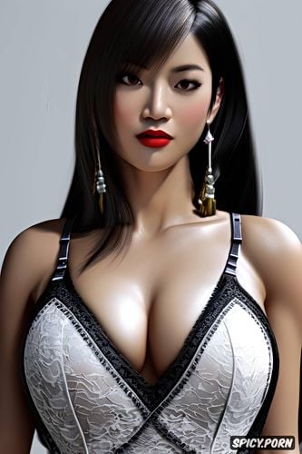 ultra detailed, ultra realistic, tifa lockhart final fantasy vii rebirth exotic lace evening gown soft lights beautiful face asian skin tone portrait