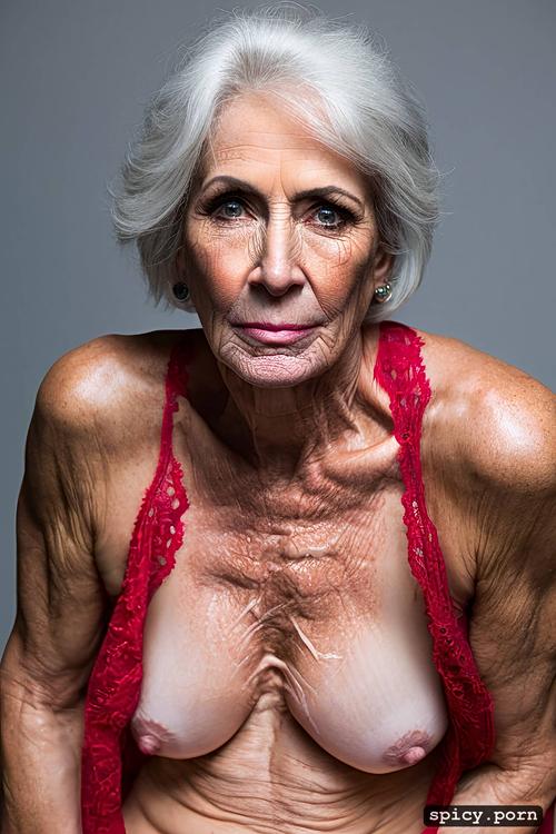 white lady, face with wrinkles, white hair, gilf face generator
