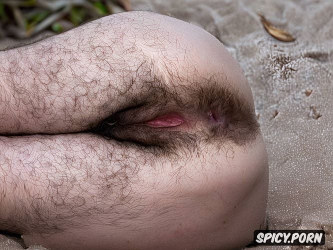 very hairy stomach tropical beach morning sunshine shining in the background gaping uterus meaty pussy mound wide thigh gap spread open legs realistic detailed pretty face littlest youngest teen