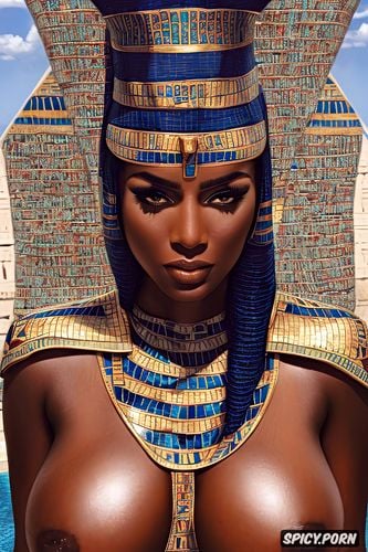 tits out, femal pharaoh ancient egypt egyptian pyramids pharoah crown beautiful face topless