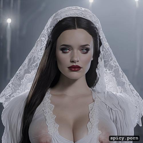 bioluminescent lighting, symmetrical face, katherine langford as lillian munster from the tv show the munsters