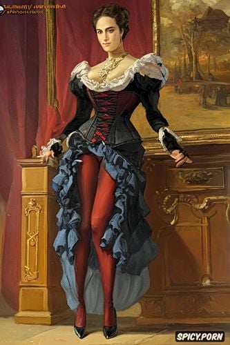 victorian style painting, black clothes, a stunning haughty aristocratic mature lady has nude pussy under her skirt