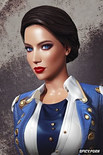 elizabeth bioshock infinite blue bolero jacket white shirt shirt unbuttoned beautiful face full lips milf