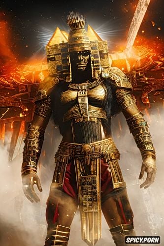 god, war, gold, aztec pyramid