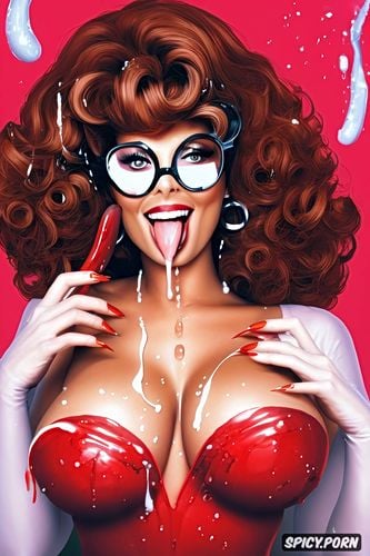 sperm on red wigs, sophia loren, cum in mouth, sperm on big hexagonal glasses
