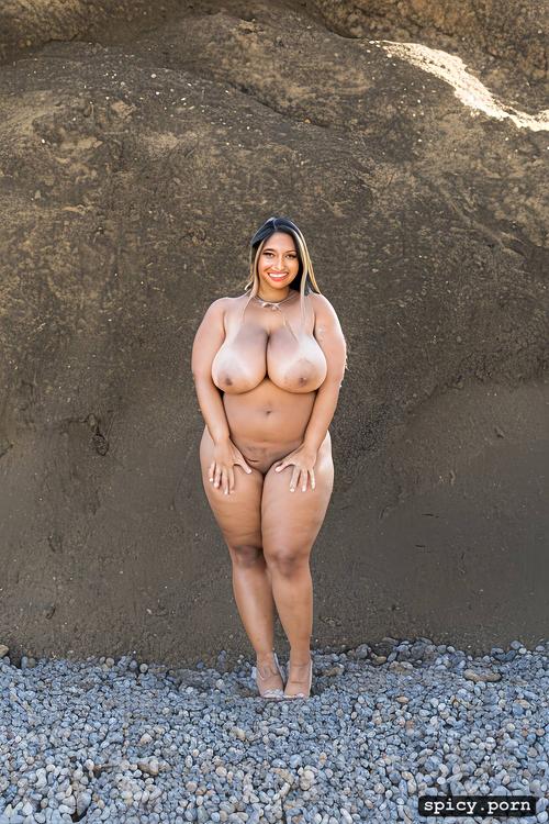 massive natural boobs, standing at a beach, thick, very beautiful native american milf