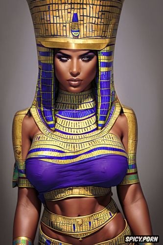 abs, femal pharaoh ancient egypt egyptian pyramids pharoah crown royal robes beautiful face topless