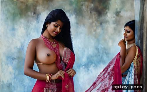 photo realistic picture of indian woman in traditional dress undressing herself