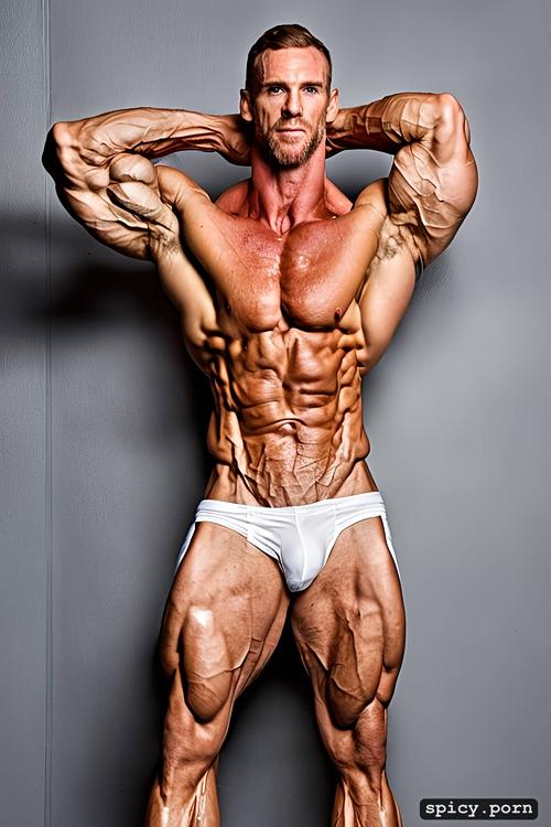 veiny, massive torso, biceps, mature, masculine, elegant athletic legs