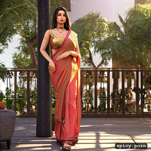 priya wearing very revealing nude saree, cinematic, realistic