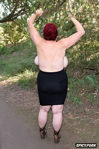 wide buttocks, red ass from whipping, obese body, arms in a cross