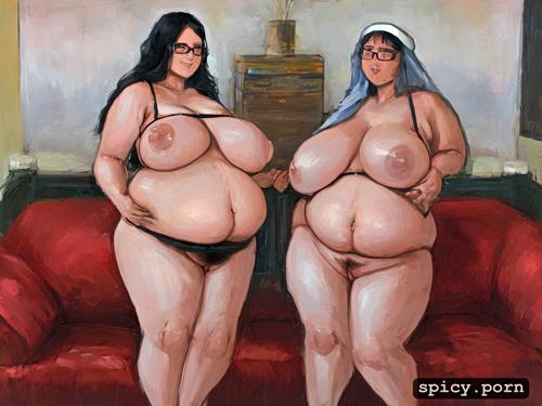 real human anatomy, multiple obese bbw arabic old grannies, oriental sofa