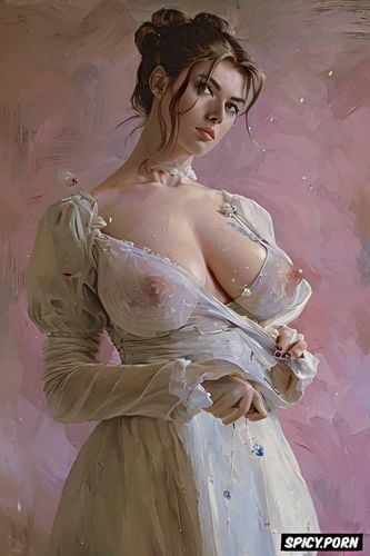 victorian gown, paul peter rubens oil painting, pink nipples