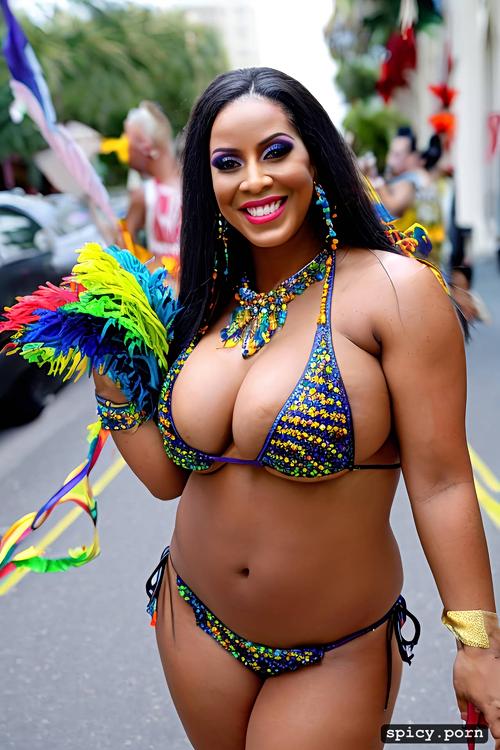 intricate costume with matching bikini top, huge natural boobs
