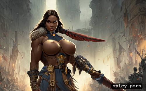 smooth, intricate, concept art, muscular body, native american milf