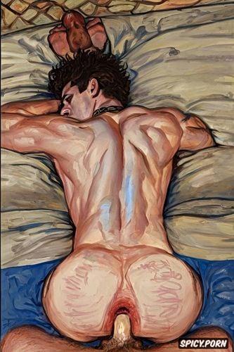 egon schiele painting, anal sex, anal creampie, panting, masterpiece