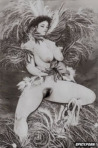 sepia, samba, spreading legs, hairy vagina, impressionism painting