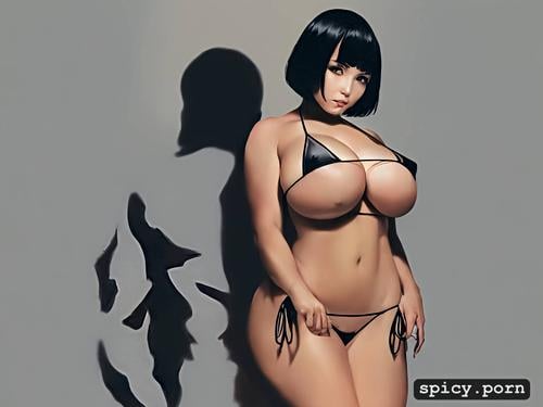 super big tits, short, ultra detailed, tan lines micro string bikini