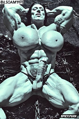 large dick, enormous boobs, bodybuilder, wet, chains, orgasm