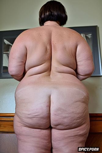 morbidly obese, seventy of age, centered, perfect face, rear view
