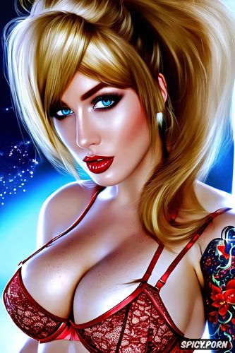 ultra realistic, samus aran metroid beautiful face young sexy low cut red lace lingerie
