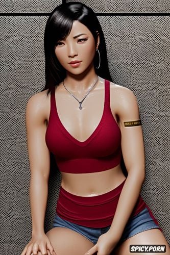 k shot on canon dslr, ultra detailed portrait, tifa lockhart final fantasy vii remake tight outfit beautiful face asian skin tone masterpiece